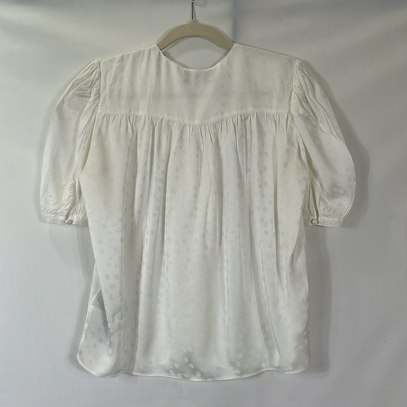 The Kooples Paris Blouse Top Size 2 Cream Dot Print Covered Buttons - Picture 4 of 11